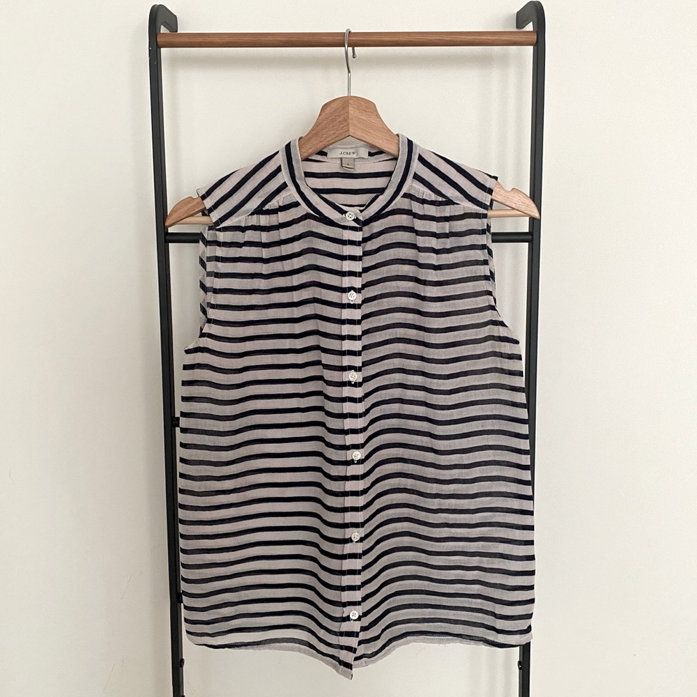 J. Crew Gauze Sleeveless Blouse Top, navy/white, Like New